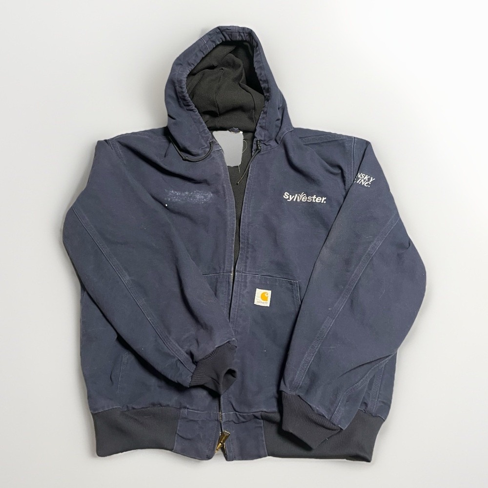 Vintage Carhartt J131 DNY Dark Navy Hooded Jacket Sz XL Sylvester Polansky Seed